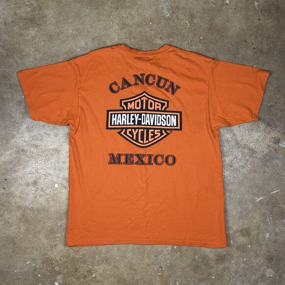 Harley-Davidson Cancun Mexico T-Shirt Orange Unisex Size Large Vintage 90s/2000s - Picture 1 of 9
